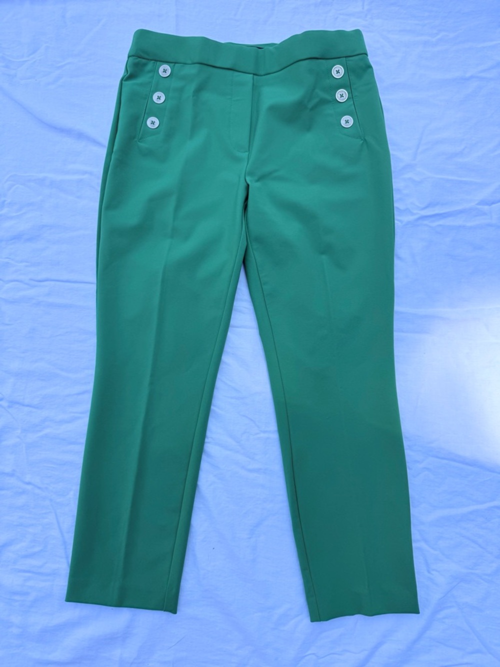 Green Button-Detail Straight Leg Pants